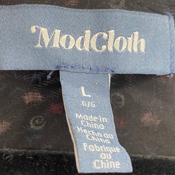 Modcloth Ditsy Floral Maxi Dress V Neck Puff Sleeve Tiered Skirt Black Red Large - Picture 6 of 8